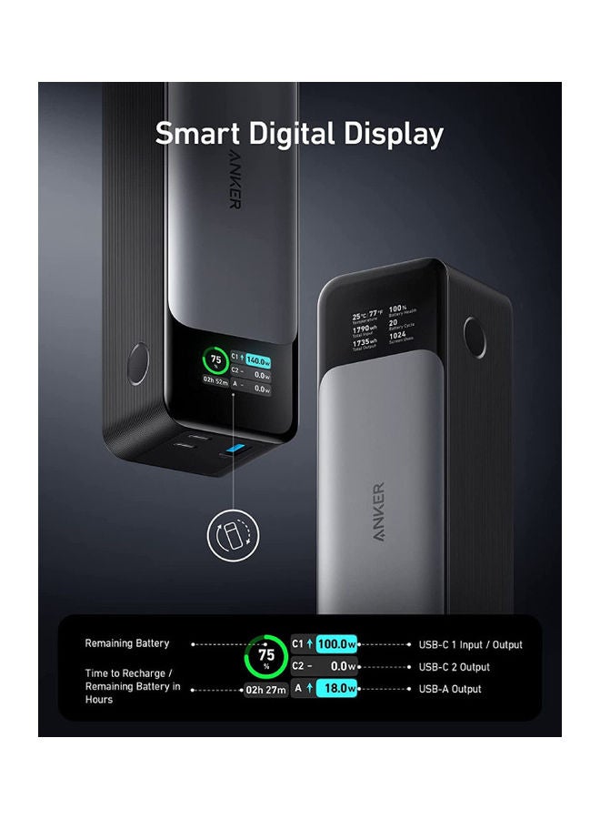Anker - Power Bank, 24,000mAh 3-Port Portable Charger with 140W Output, 737 (PowerCore 24K), Smart Digital Display, Compatible with iPhone 13 Series, Samsung, Dell, AirPods, and More Black/Grey - Image 1