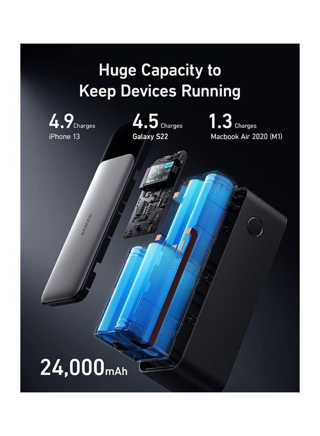 Anker - Power Bank, 24,000mAh 3-Port Portable Charger with 140W Output, 737 (PowerCore 24K), Smart Digital Display, Compatible with iPhone 13 Series, Samsung, Dell, AirPods, and More Black/Grey - Image 1