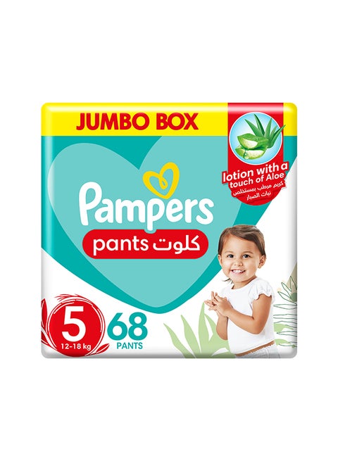 عبوة حفاضات كلوت بيبي دراي بكريم مرطب بمستخلص نبات الصبار، مقاس 5، لوزن 12-18 كجم، من 68 حفاض