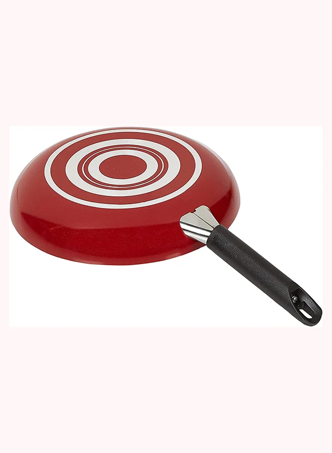 برستيج 12-Piece Non-Stick Aluminium Cookware Set With Kettle Includes 3 xCasserole 20 cm,24cm,3xLids, Skillet 28 cm, 4xKitchen Tools Red