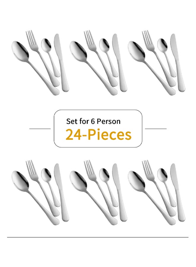 24-Piece Stainless Steel Quality Flatware With Knives, Forks, And Spoons, Mirror Polished Flatware Cutlery Set39.6x5.5x25.7 cm Silver - v1666008815/N42836929A_7