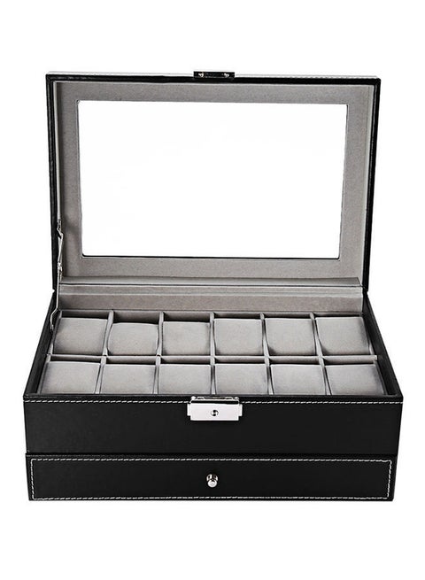 unisex 12-Compartment PU Leather Watch Organizer Box