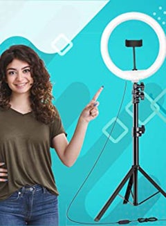 Dimmable LED Ring Light With Tripod Stand Black/White