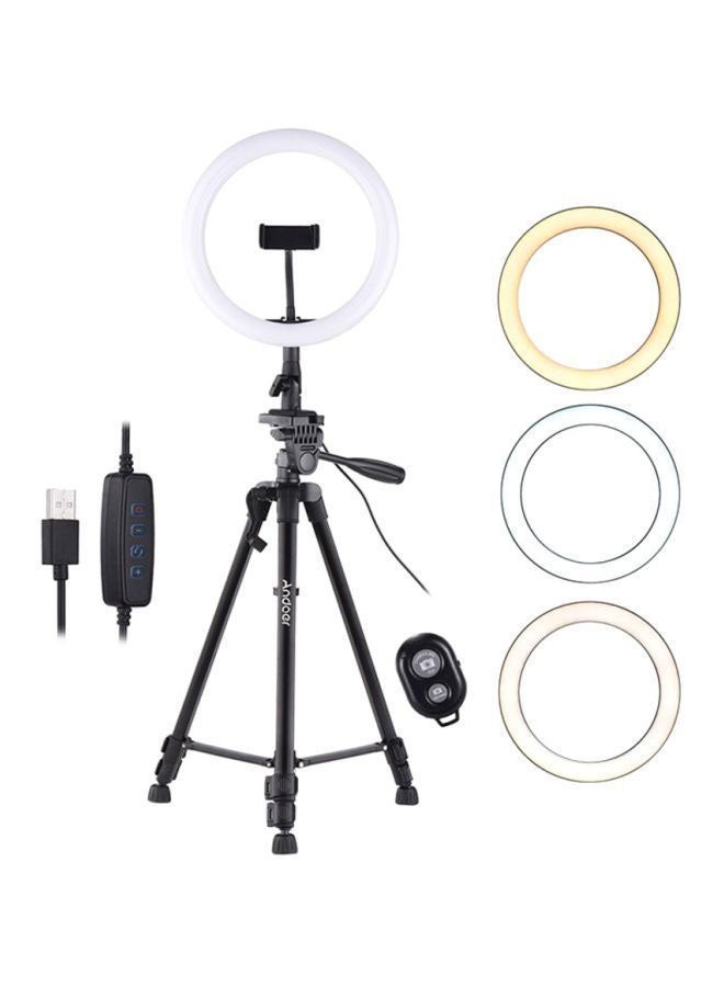 أندوير مصباح حلقي LED قابل للتعتيم مع حامل ثلاثي القوائم أسود/ أبيض  - Image 2