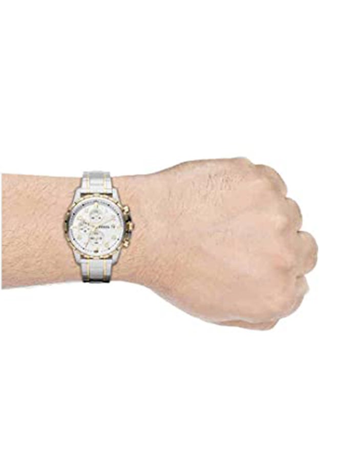 فوسيل - ساعة يد دين كرونوغراف طراز FS4795 - مقاس 45 مم - بلون فضي/ذهبي للرجال - Image 1