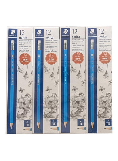 48-Piece Norica Pencil With Eraser Set Blue