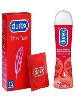 Durex Thin Feel Condoms 12 and Durex Play Sweet Strawberry 50 ml lube 