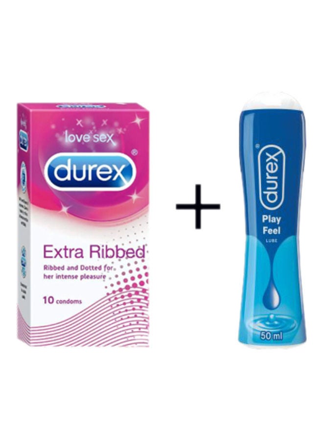 Durex Extra Ribbed 10 Pack and Durex play feel Lube 50ml 