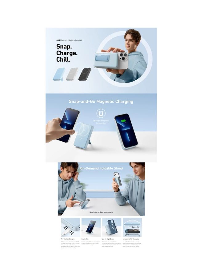 Anker - 633 Magnetic Battery, 10,000mAh Foldable Wireless Portable Charger, 20W USB-C Power Delivery Power Bank with Stand, Magsafe-Compatible for iPhone 16/15/14/13/12 Series blue - Image 1