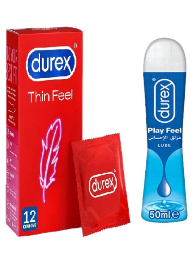 دوريكس واقي ذكري Thin Feel 12 ومزلق Durex Play Feel 50ml 