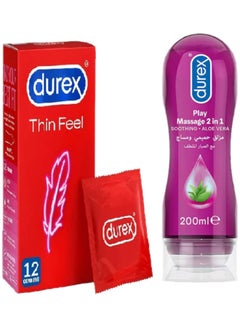 Durex Thin Feel Condoms 12 and Durex 2 In 1 Lubricant Soothing Aloe Vera 200ml 