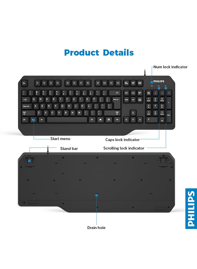 Philips - K202 Wired simplicity Keyboard Black - Image 1