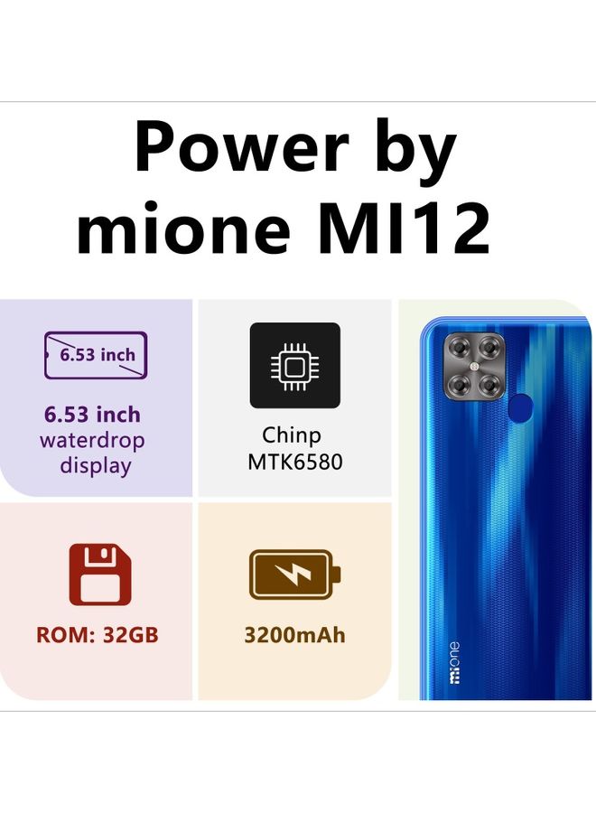 MI12 6.53"Notch Display,8.0MP+5.0MP,2+32GB,3200mAh,Fingerprint android 9.0 - Blue