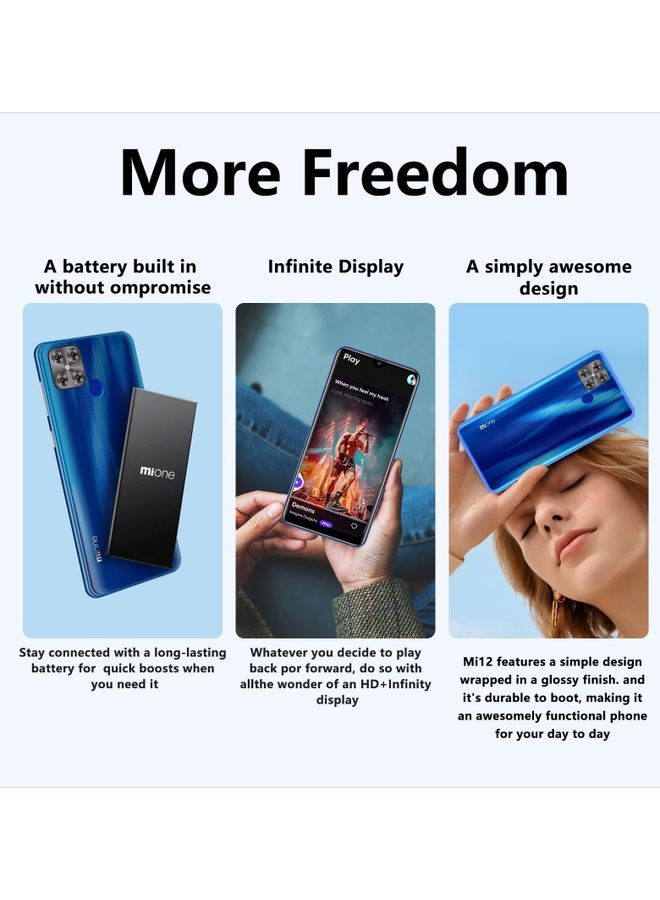 MI12 6.53"Notch Display,8.0MP+5.0MP,2+32GB,3200mAh,Fingerprint android 9.0 - Blue