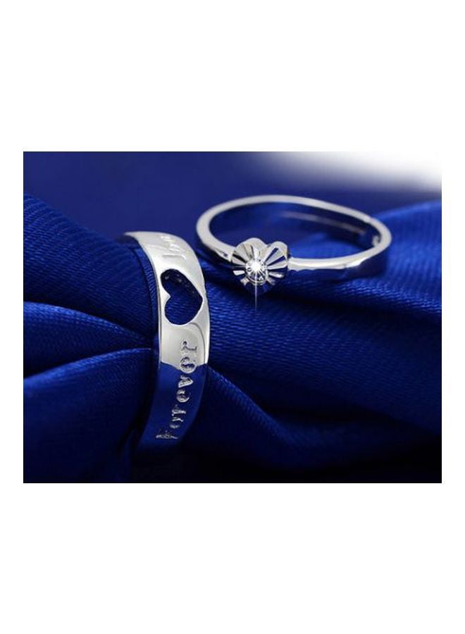 Silver Plated Rhinestone Studded Couple Rings  - Image 2