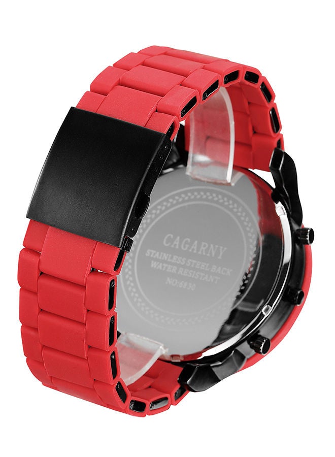 Generic - Men's Stainless Steel Chronograph Analog Watch 6830 - 57 mm - Red - Image 1