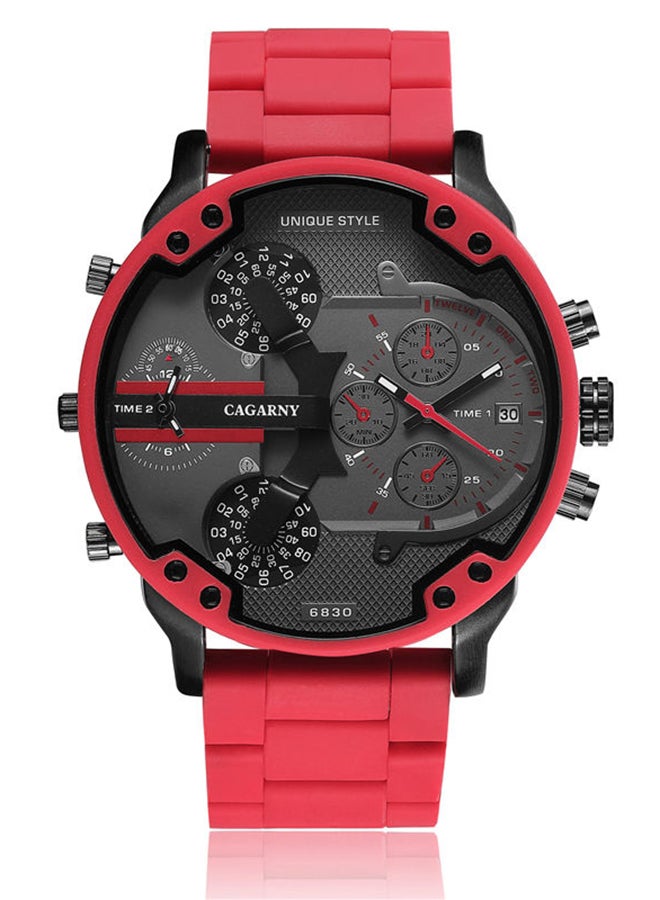 Generic - Men's Stainless Steel Chronograph Analog Watch 6830 - 57 mm - Red - Image 1