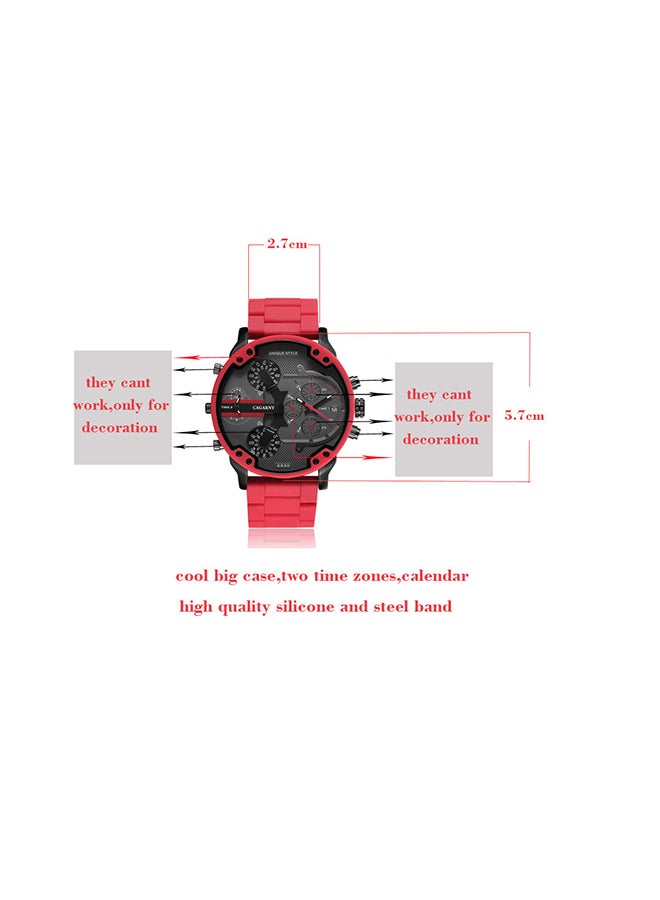 Generic - Men's Stainless Steel Chronograph Analog Watch 6830 - 57 mm - Red - Image 1