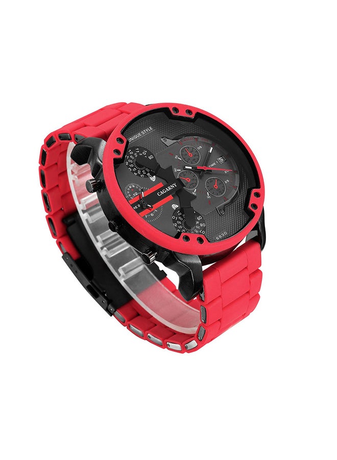 Generic - Men's Stainless Steel Chronograph Analog Watch 6830 - 57 mm - Red - Image 1