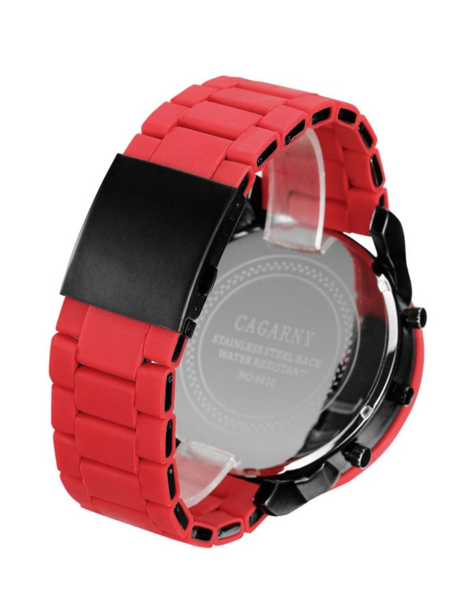 Generic - Men's Stainless Steel Chronograph Analog Watch 6830 - 57 mm - Red - Image 1