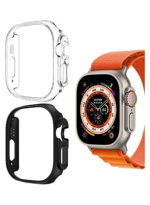 2Pack for Apple Watch Ultra 49mm Case Protective Hard PC Cover Shockproof Hollow Bumper Frame Guard Compatible with iWatch Ultra 49mm Clear/Black