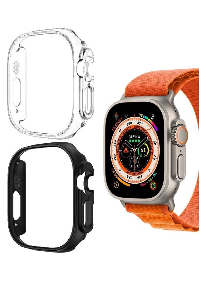 MARGOUN - 2Pack for Apple Watch Ultra 49mm Case Protective Hard PC Cover Shockproof Hollow Bumper Frame Guard Compatible with iWatch Ultra 49mm Clear/Black - Image 1