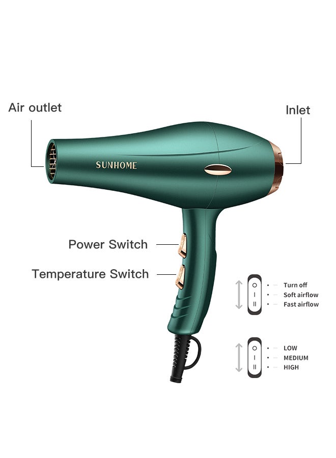 Sunhome - 6-Piece Professional Hair Dryer Set ,1800W Green - Image 1