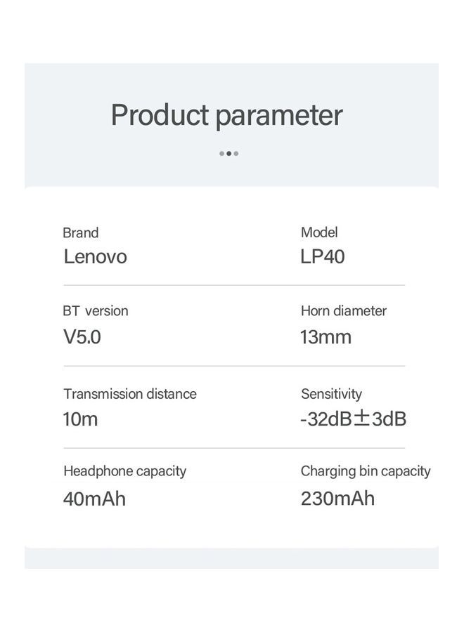 Lenovo - LP40 TWS Wireless Earphone Bluetooth 5.0 Dual Stereo Bass Touch Control IP54 Life Waterproof Clear - Image 1