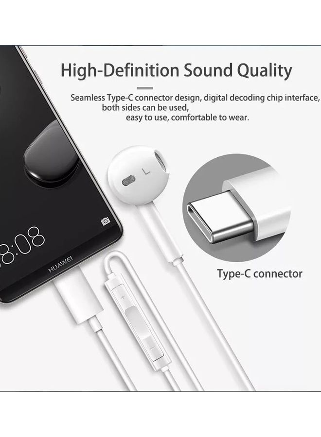 مارجون سماعات سلكية بموصل USB-C وتقنية صوت هاي فاي وسماعة رأس بميكروفون وتحكم بمستوى الصوت لهواتف هواوي لون أبيض - Image 2