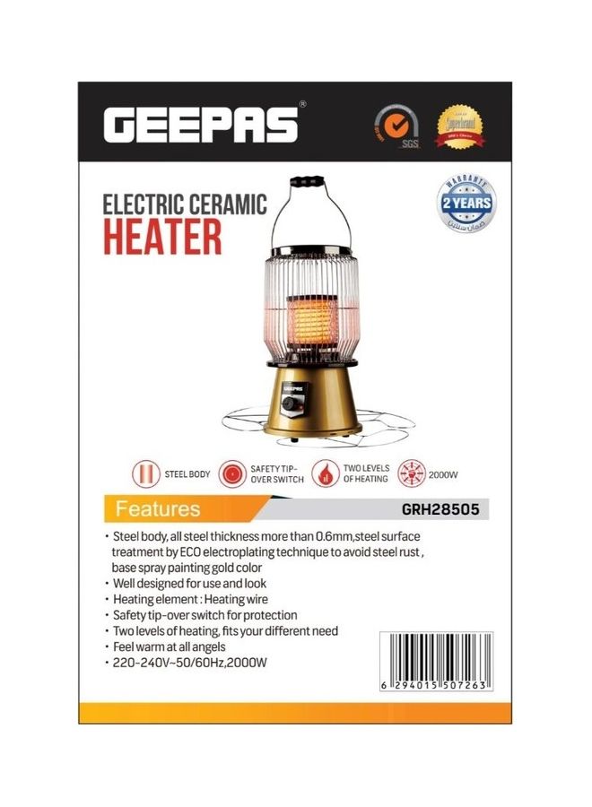 GEEPAS Electric Ceramic Heater with 2 Level Heating 2000.0 W GRH28505 Gold - Image 2