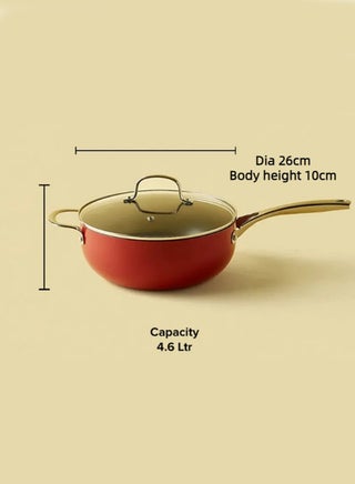 4.6 L Frying Pan - Aluminum Pan Coated With Non-Stick Surface - Heavy Bottom Chef'S - Tempered Glass Lid - PFOA Free - Red Red - v1666246571/N43126625A_1