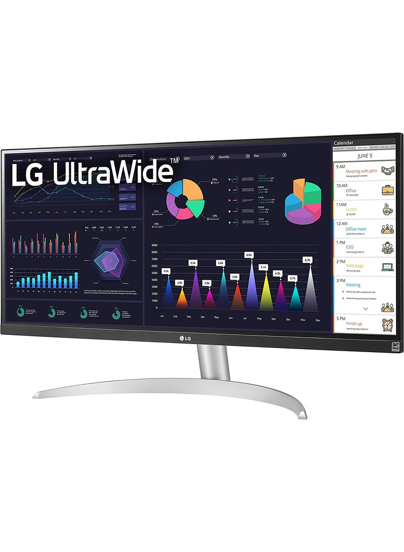 LG - 29-Inch 21:9 UltraWide Full HD (2560x1080) 100Hz IPS Monitor with RGB 99% Color Gamut, USB Type-C, AMD FreeSync, Built in Speakers, 3-Side Virtually Borderless Design - 29WQ600-W | Silver - Image 1
