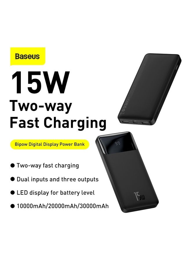 Baseus - 10000 mAh USB C Portable Power Bank (10000 mAh with Digital Display, 1 USB C Port and 2 USB A Ports for up to 15W Charging for iPhone 14 Series/iPhone 13/12/11 Series, AirPods, iPad, Android, S20, Pixel 4, and More) Black - Image 1