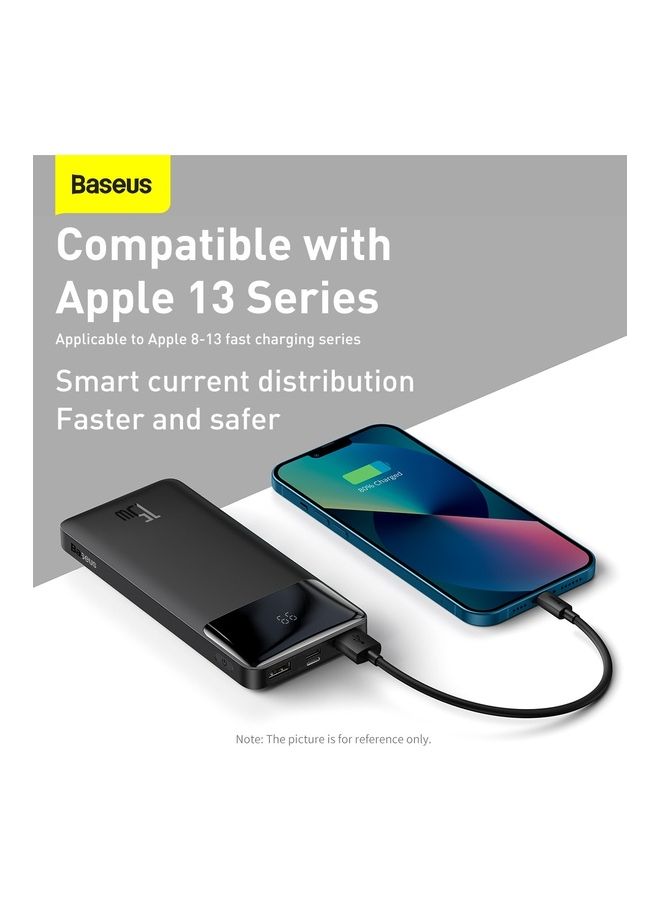 Baseus - 10000 mAh USB C Portable Power Bank (10000 mAh with Digital Display, 1 USB C Port and 2 USB A Ports for up to 15W Charging for iPhone 14 Series/iPhone 13/12/11 Series, AirPods, iPad, Android, S20, Pixel 4, and More) Black - Image 1