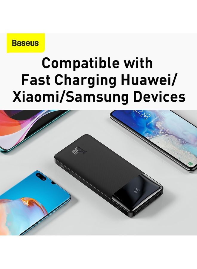 Baseus - 10000 mAh USB C Portable Power Bank (10000 mAh with Digital Display, 1 USB C Port and 2 USB A Ports for up to 15W Charging for iPhone 14 Series/iPhone 13/12/11 Series, AirPods, iPad, Android, S20, Pixel 4, and More) Black - Image 1