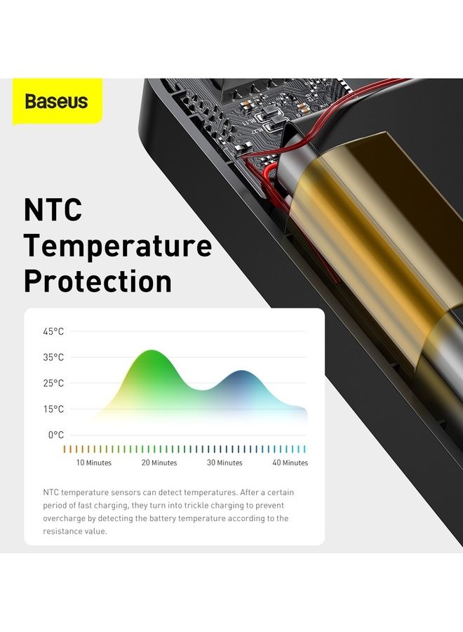 Baseus - 10000 mAh USB C Portable Power Bank (10000 mAh with Digital Display, 1 USB C Port and 2 USB A Ports for up to 15W Charging for iPhone 14 Series/iPhone 13/12/11 Series, AirPods, iPad, Android, S20, Pixel 4, and More) Black - Image 1