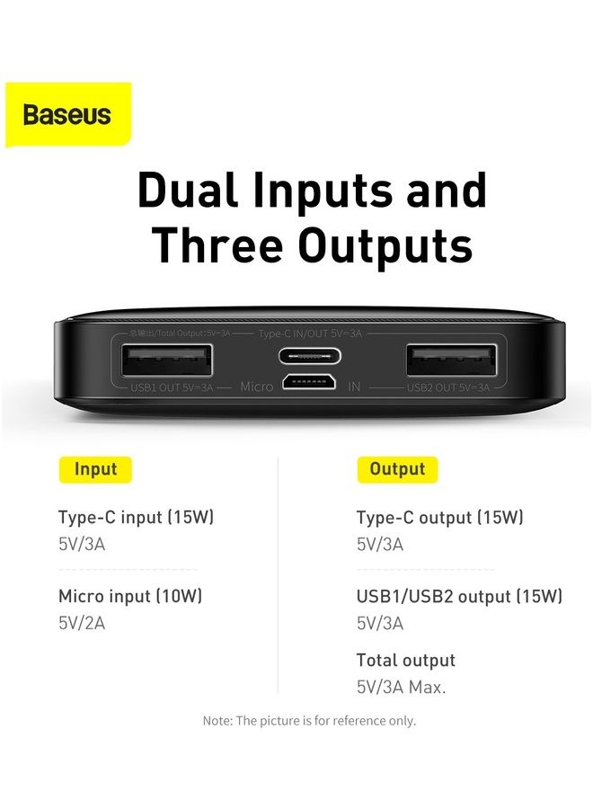 Baseus - 10000 mAh USB C Portable Power Bank (10000 mAh with Digital Display, 1 USB C Port and 2 USB A Ports for up to 15W Charging for iPhone 14 Series/iPhone 13/12/11 Series, AirPods, iPad, Android, S20, Pixel 4, and More) Black - Image 1
