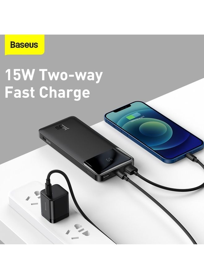 Baseus - 10000 mAh USB C Portable Power Bank (10000 mAh with Digital Display, 1 USB C Port and 2 USB A Ports for up to 15W Charging for iPhone 14 Series/iPhone 13/12/11 Series, AirPods, iPad, Android, S20, Pixel 4, and More) Black - Image 1