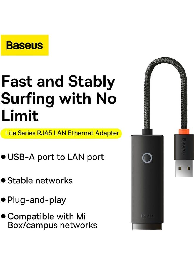 Baseus - USB To Ethernet Nylon Braided USB 3.0 Gigabit Ethernet LAN Laptop Network Adapter Supports Nintendo Switch Windows Linux Apple MacBook OS 10.11- OS 12 Surface Mi Box 3 4 4c Black - Image 1