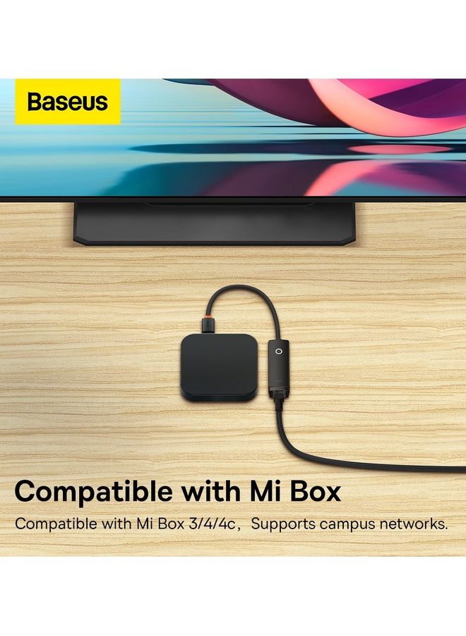 Baseus - USB To Ethernet Nylon Braided USB 3.0 Gigabit Ethernet LAN Laptop Network Adapter Supports Nintendo Switch Windows Linux Apple MacBook OS 10.11- OS 12 Surface Mi Box 3 4 4c Black - Image 1