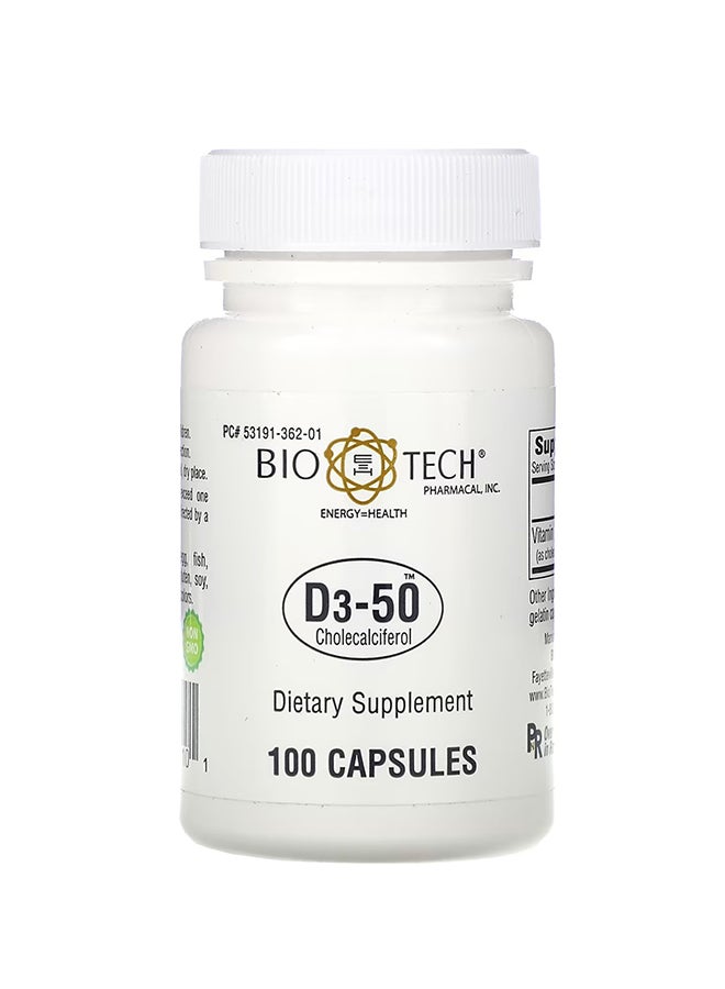 BioTech D3-50 Cholecalciferol Energy Health - 100 Capsules  - Image 1