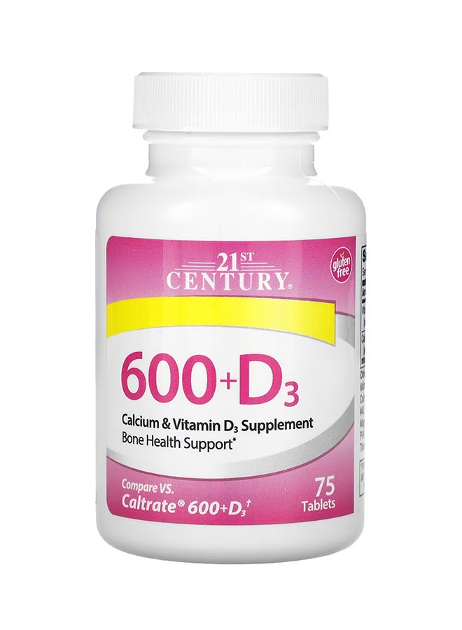 21st Century 600 Plus D3 Calcium Supplement - 75 Tablets  - Image 1