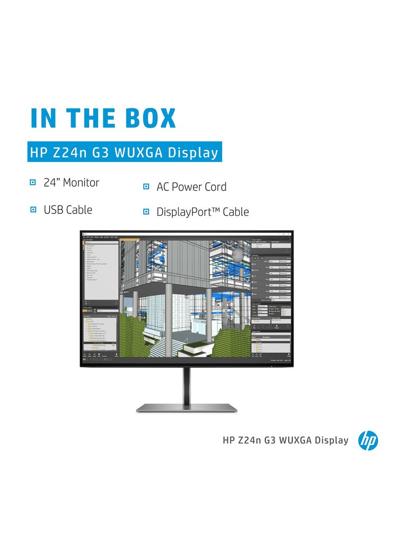 HP - 24 inch Z24n G3 WUXGA Display Resolution: 1920 x 1200 - Brightness : 350 nits Aspect ratio : 16:10 -connections : DP 1.2 & HDMI 1.4 Black - Image 1