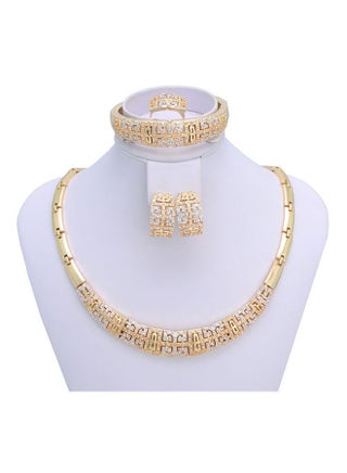 طقم مجوهرات وقلادة للعروس مطلي بالذهب والكريستال مكون من 4 قطع - v1666272419/N14421334A_1