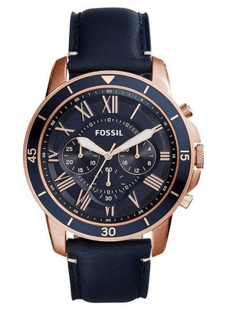 Men's Water Resistant Leather Analog Quartz Watch FS5237 - 44 mm - Blue - v1666277152/N11952767A_1