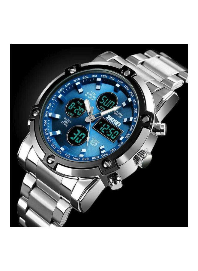 سكمي ساعة يد رقمية وبعقارب بسوار من الإستانلس ستيل طراز J41SBL - مقاس 48 مم - لون فضي للرجال - Image 2