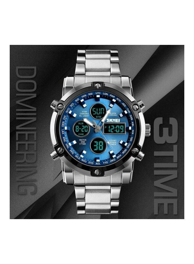 سكمي ساعة يد رقمية وبعقارب بسوار من الإستانلس ستيل طراز J41SBL - مقاس 48 مم - لون فضي للرجال - Image 4