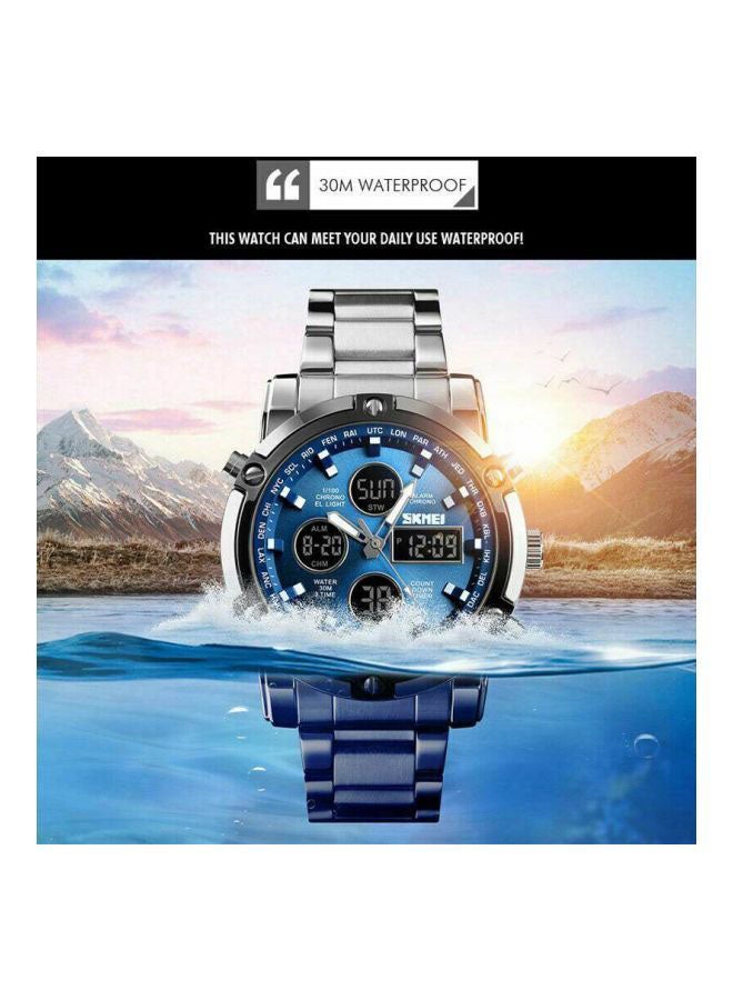 سكمي ساعة يد رقمية وبعقارب بسوار من الإستانلس ستيل طراز J41SBL - مقاس 48 مم - لون فضي للرجال - Image 5