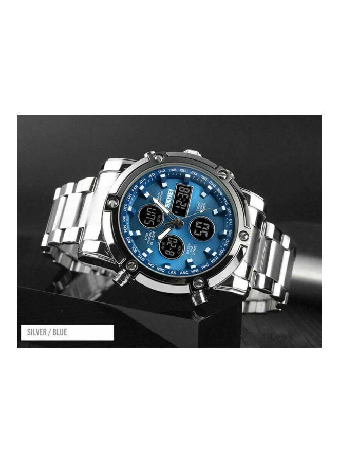 سكمي ساعة يد رقمية وبعقارب بسوار من الإستانلس ستيل طراز J41SBL - مقاس 48 مم - لون فضي للرجال - Image 3