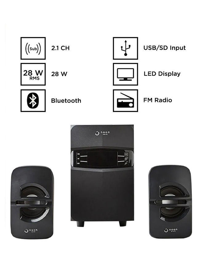 Noon East - Upbeat 2.1 Multimedia Bluetooth Home Theater Speaker With LED Display, Remote Control, USB Playback (28W Output) EM-3685FT Black Upbeat 2.1 - Image 1